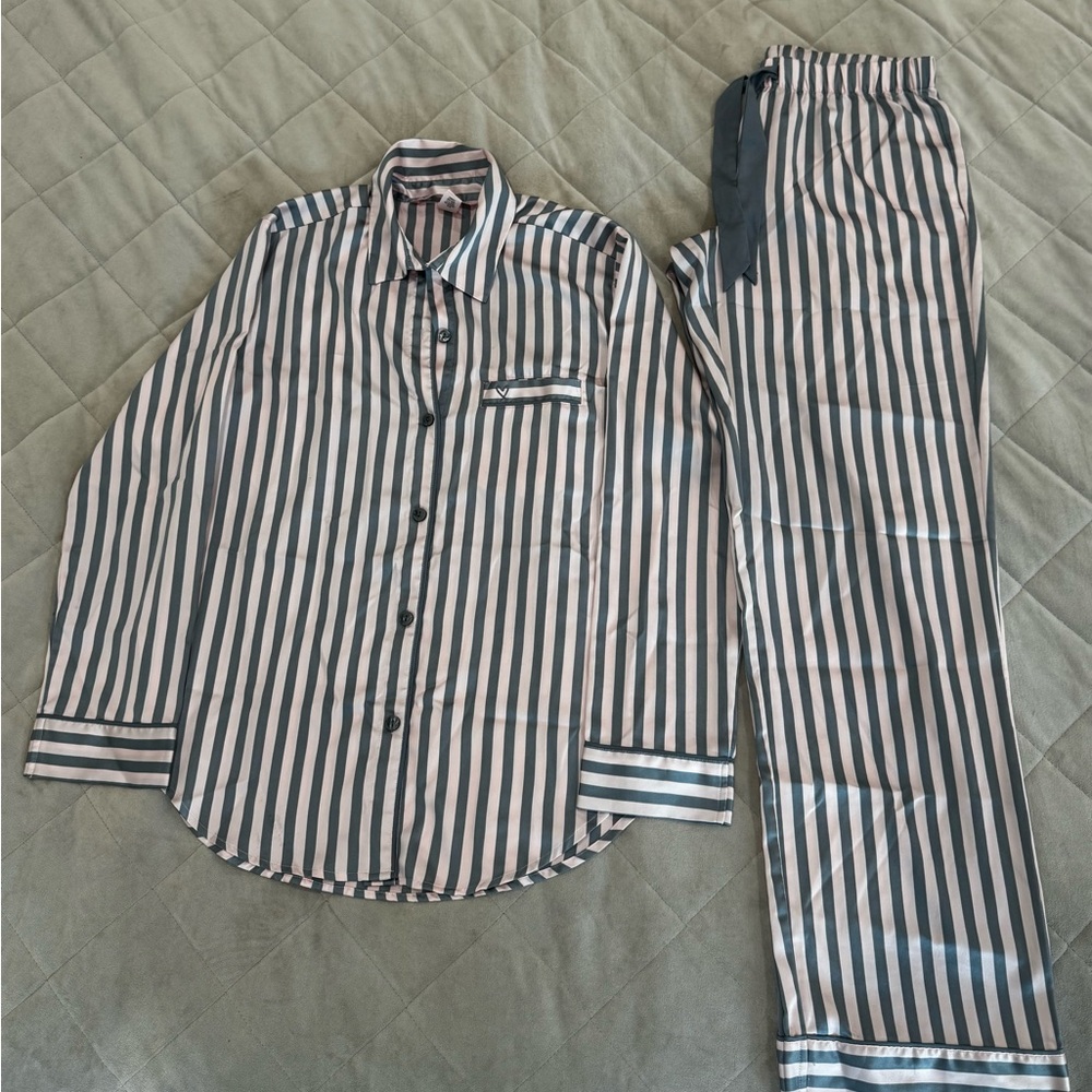 Victoria's Secret Pink and Grey Striped Pajama Set